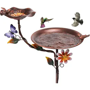Bird Baths and Feeder for Outdoors, 55 inch Height Metal Birdbath Antique Garden Bird Feeder with Metal Stake for Garden Outside Yard Lawn Decorations, Copper