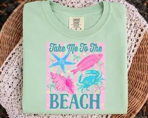 Women's Short-Sleeve Comfort Colors Printed T-Shirt - Beach-Themed Everyday Wear Top, Casual Shortsleeve Blouse