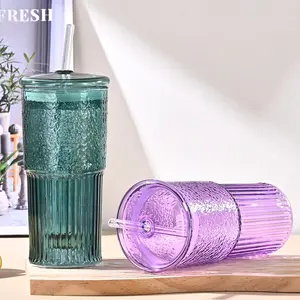 2 Packs 20oz Glass Tumblers Set With Lids and Glass Straws Drinkware, Ice Coffee Cups, Bottles, Cup and Mug for Juices and Milk, Holiday Gifts