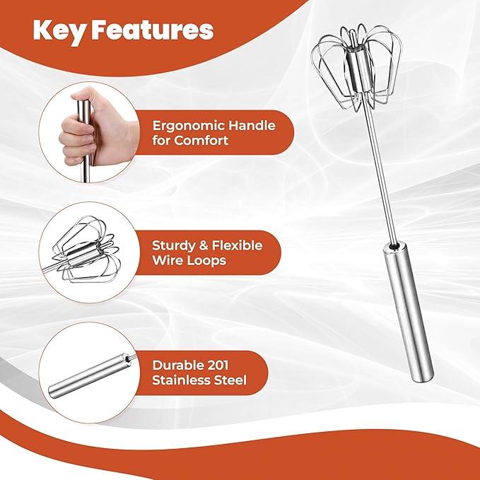 3PCS manual egg beater! Three types of mixing heads, one click semi-automatic press, labor-saving and efficient stainless steel material with double ceiling efficiency, essential baking crafts for kitchens Utensils