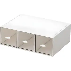 Desk Drawer Organizer, Stackable Storage Drawers, Plastic White Desk Organizers Great for Office School Home - Large 3 Drawers (White)