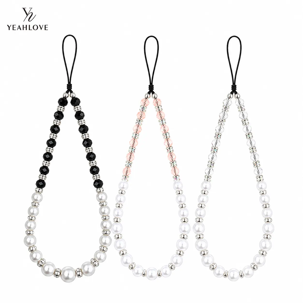 Pearl Beaded Phone Charm Wrist Strap, Black White Bead Phone Wristlet Strap for iPhone Case, Elegant Phone Charm Accessory, Father’s Day Gift, Easter Basket Gift, Halloween Gift, Christmas Stocking Stuffer