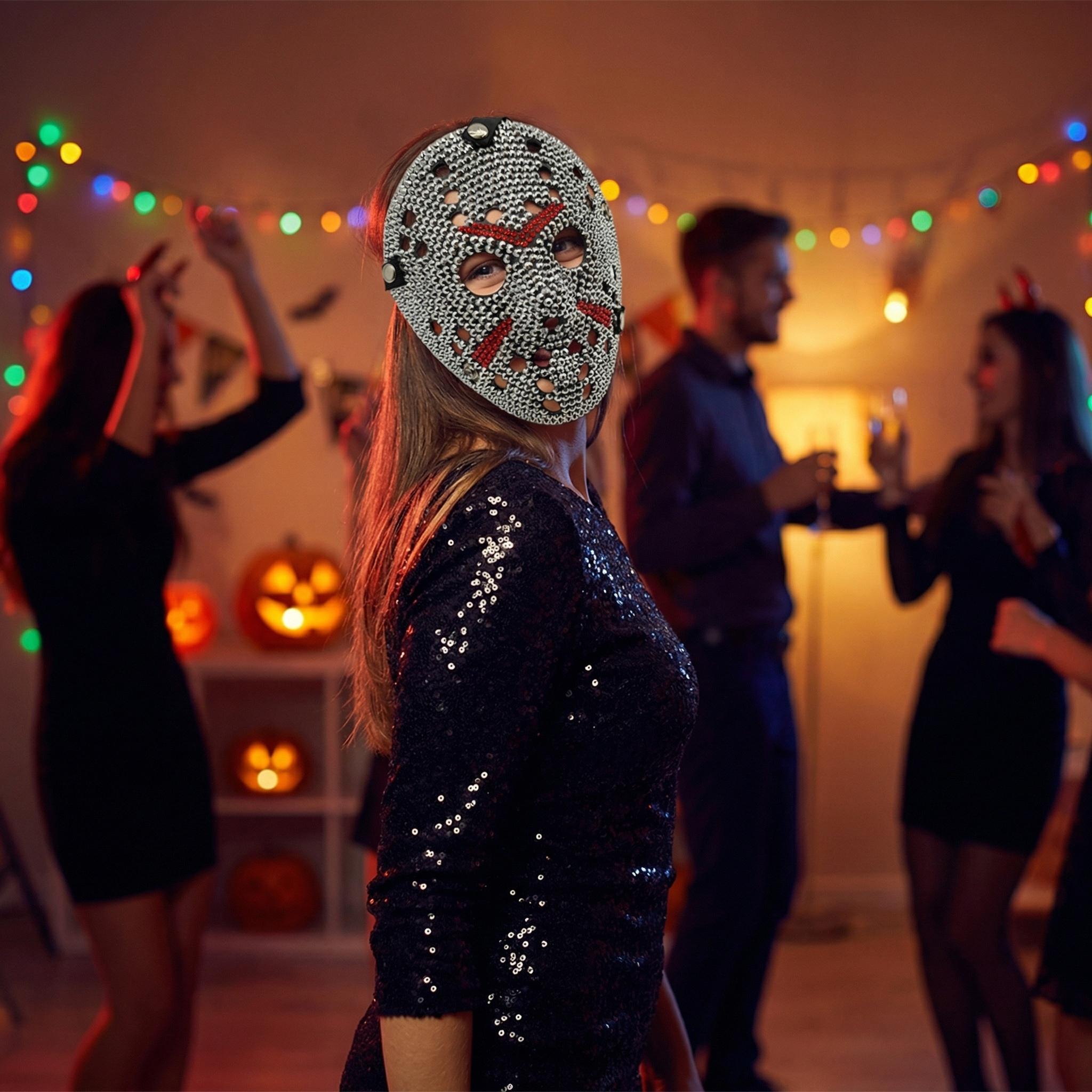 High-quality handmade DIY rhinestone mask for men and women perfect for Halloween, horror cosplay Diamond mask, masquerade parties, and costume events