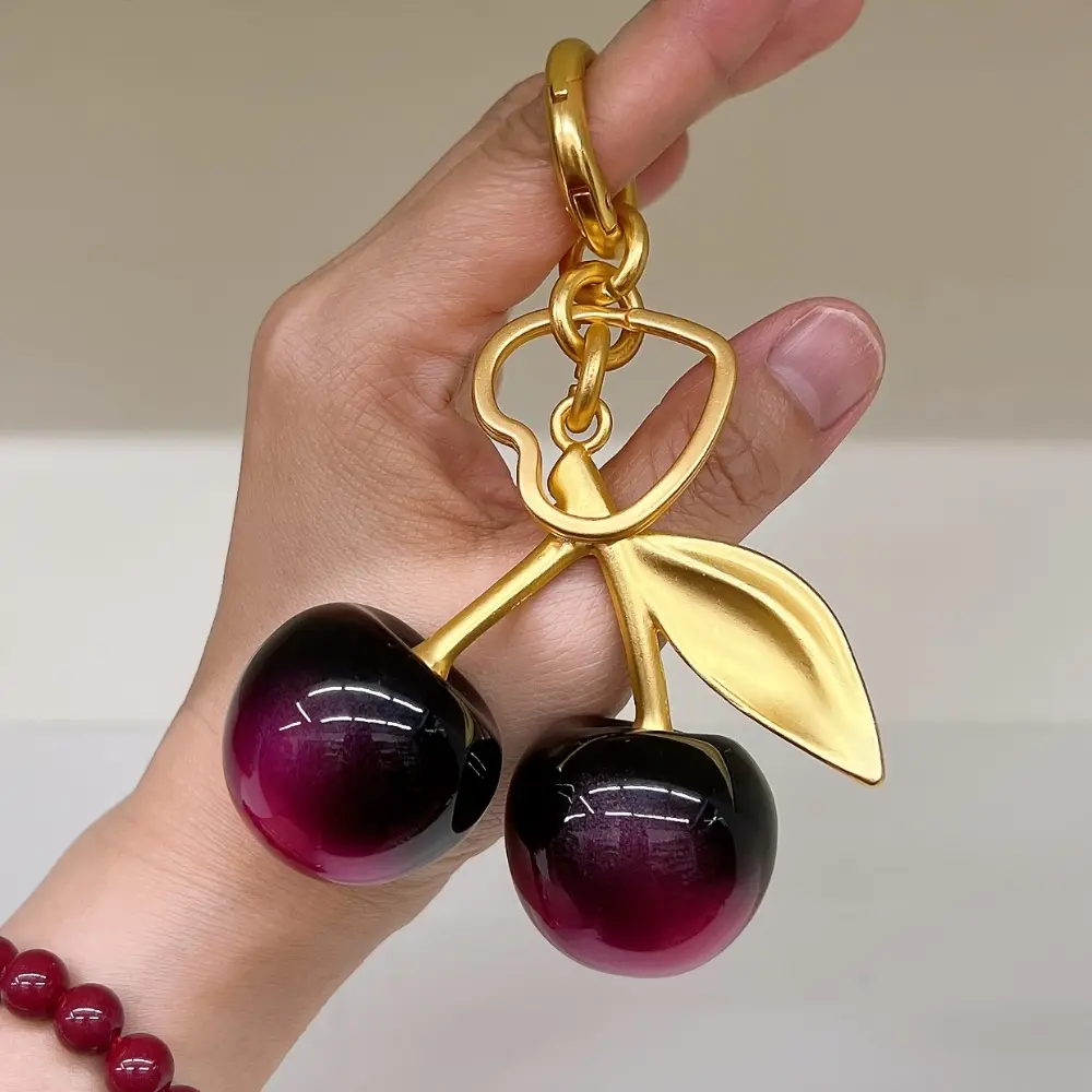 1pc Cherry Bag Accessories Resin Keychain For Bags Accessories Red Cherry Design Fashion Cherry Keychain Handbags, Wallets, Shoulder Bag Accessories, Bling Bling Keychains, Bag Pendant Keychain Fruit Keychain Key Chain Charms Key Rings