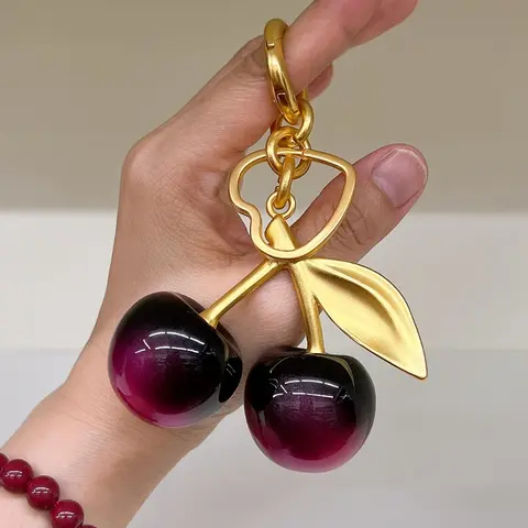 1pc Cherry Bag Accessories Resin Keychain For Bags Accessories Red Cherry Design Fashion Cherry Keychain Handbags, Wallets, Shoulder Bag Accessories, Bling Bling Keychains, Bag Pendant Keychain Fruit Keychain Key Chain Charms Key Rings