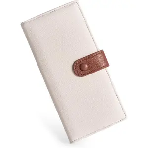 Slim Wallet Women RFID Blocking Vegan Leather Long Clutch Wallet Thin Bifold Credit Card Holder with 2 ID Windows & Zip Pocket