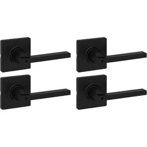 Kwikset Casey Interior Privacy Door Handle with Lock 4 Pack, Door Lever for Bathroom and Bedroom, Matte Black Reversible Keyless Turn Lock, with Microban Protection