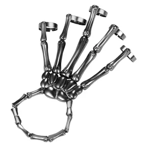 OIDEA Punk Skeleton Hand Bracelet with Ring, Gothic Adjustable Wristband, Halloween Costume Cosplay Jewelry