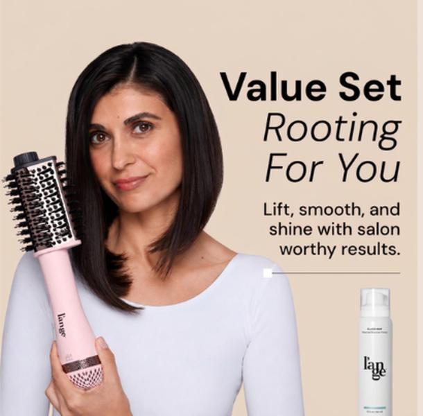L'ANGE HAIR - Rooting For You Value Set Hair Dryer Kit - Le Volume Eleve 65MM 2-in-1 Titanium Teardrop Barrel Brush Dryer + Glass Thermal Blowout Primer for Towel-Dry Strands with Heat Protection