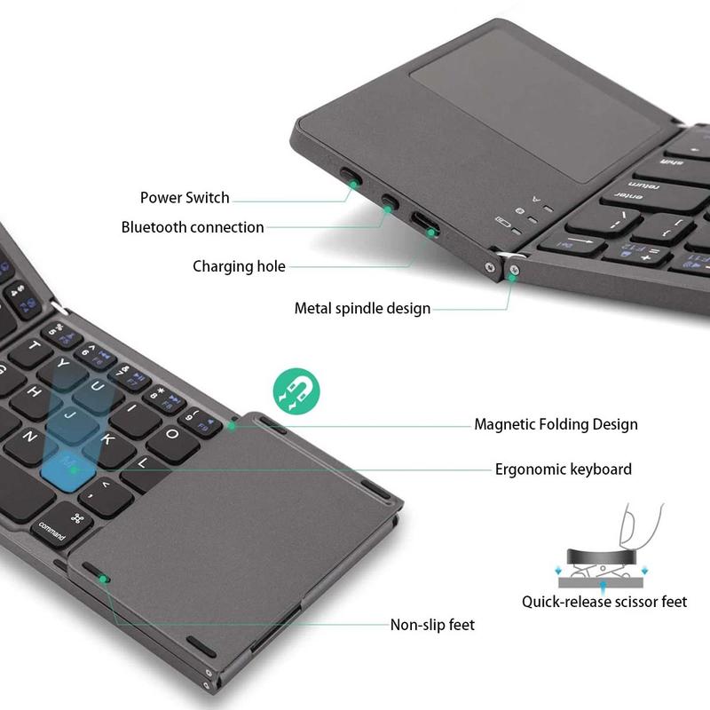【B033 Bluetooth Foldable Keyboard】Ultra Light Compact Triple Folding with Touch Bar Ergonomic Multi-system Compatible All Anbernic Game Console / PC / Laptop / IPad / Cellphone ( Windows / iOS / Android / Mac )