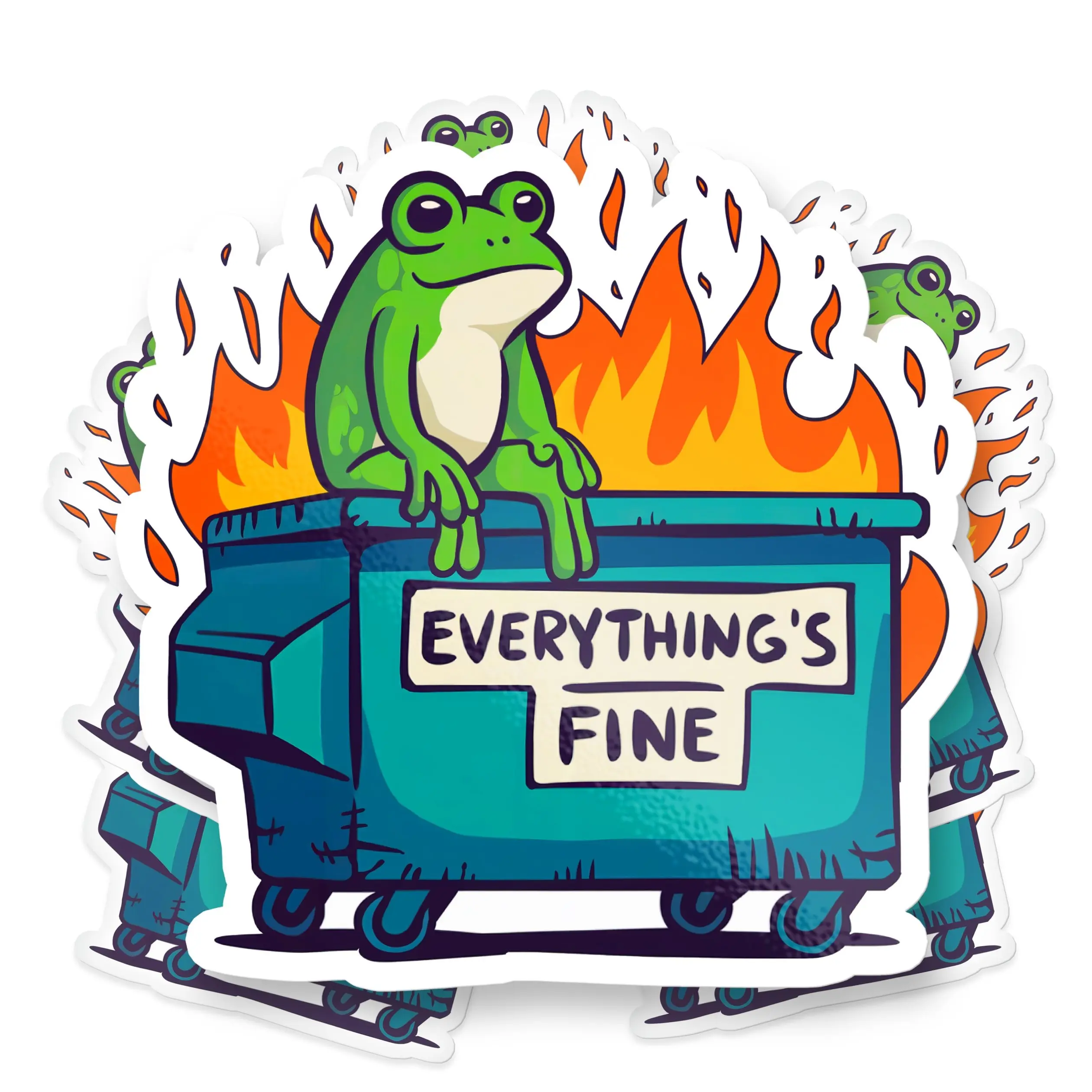 Everything’s Fine Funny Frog Meme Decal - 3-Pack Cute Frog Sticker for Cars - Laptops - Bottles - Hard Hats - DIY Vinyl Sticker Decal