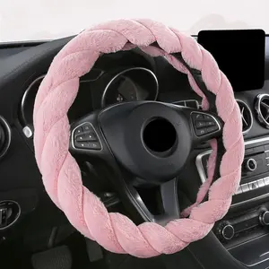 Winter Women's Cute Plush Steering Wheel Cover, Cartoon Design Car Handle Grip Interior Accessory, No Inner Ring, Soft and Cozy, Steering Wheel Decor
