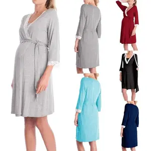 Women's Floral Lace Maternity Dress - Nightgown for Pregnancy, Nursing & Sleep Robe Pajamas