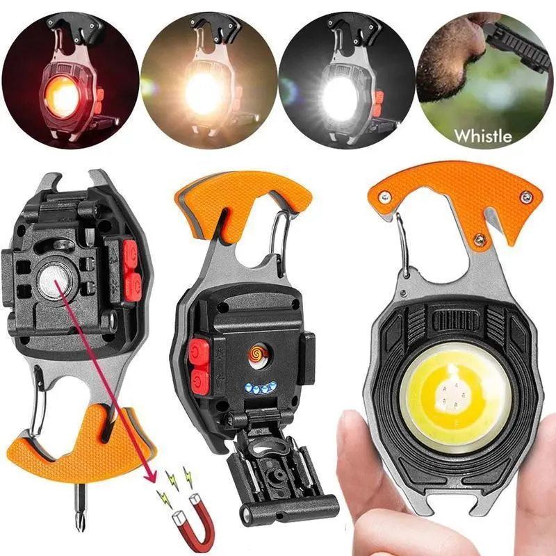 Zorara Compact Rechargeable Keychain LED Flashlight - Type-C Charging, 3.2 oz, Magnetic Foldable Folding Bracket, Adjustable Magnetic Base, Bottle Opener, Portable Job Site Lighting for Camping, Cycling, 1600 Lumens
