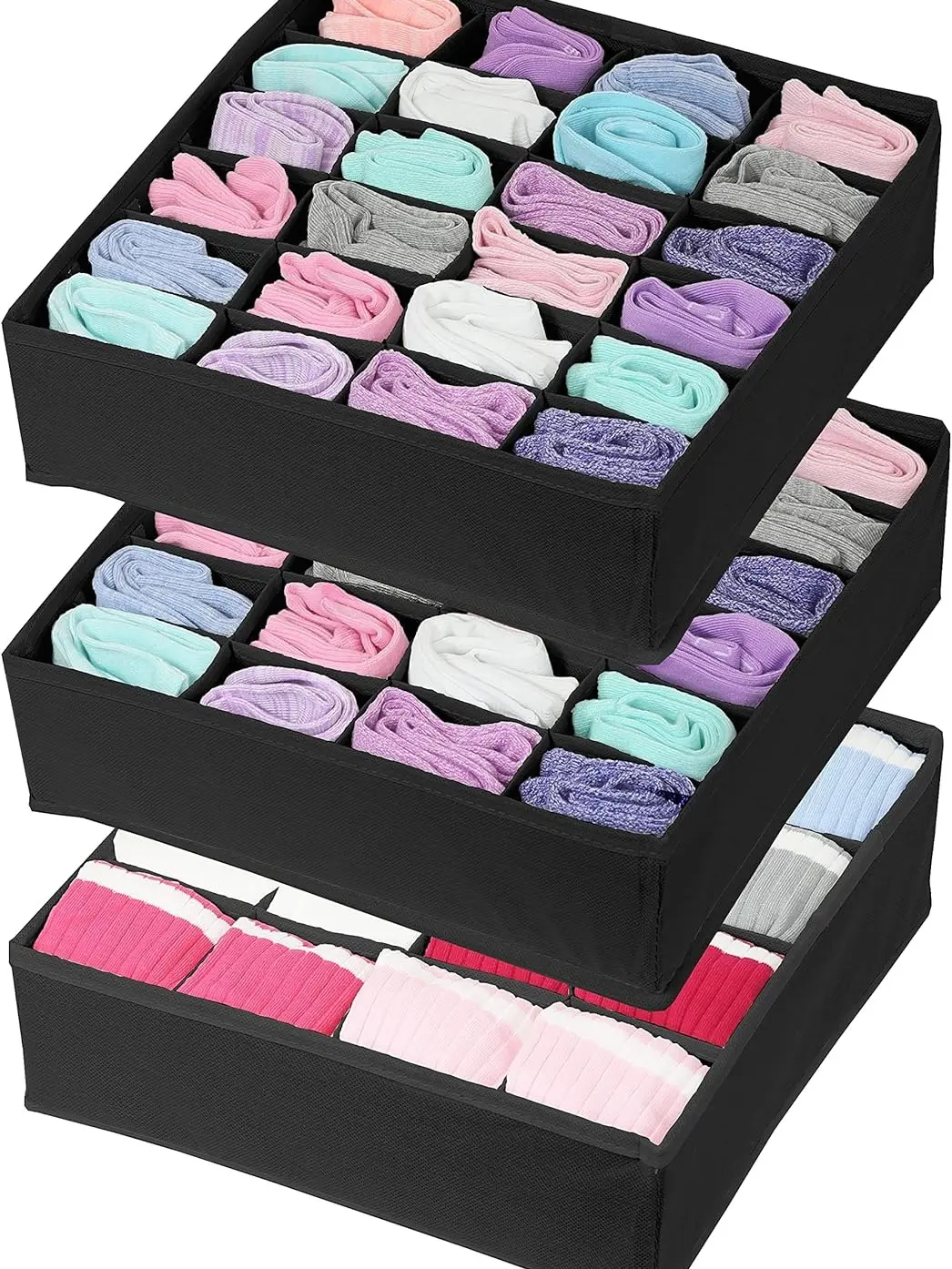 Simple Houseware Closet Drawer Organizer for Clothes, Socks and Underware, 3 Pack, Black, bikini boxes