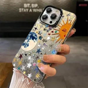 Phone Case: 1pc Moon Sun Star Pattern Phone Case Suitable for Apple iPhone 17 16 15 14 13 12 11 PRO MAX PLUS,AIR and iPhone XR XS MAX 7 8Plus 16E SE Antidrop Hard Shell Vintage Funky Cute Fashion Can Be Given to Friends Can Be Given to a Lover