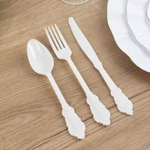 72 Pcs Plastic Silverware Set Ivory in Baroque Style - Heavy Duty Disposable Knife, Fork, and Spoon Set