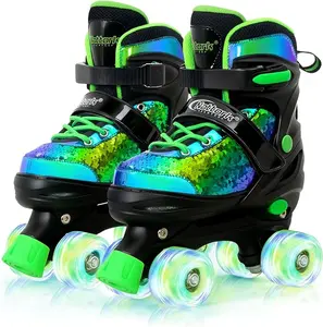 Nattork Kids Roller Skates for Boys Girls Kids 4 Size Adjustable Sequins Quad Skates with All Light up Wheels for Kids Beginners, Birthday Gift for Indoor Outdoor Sports patines para niñas