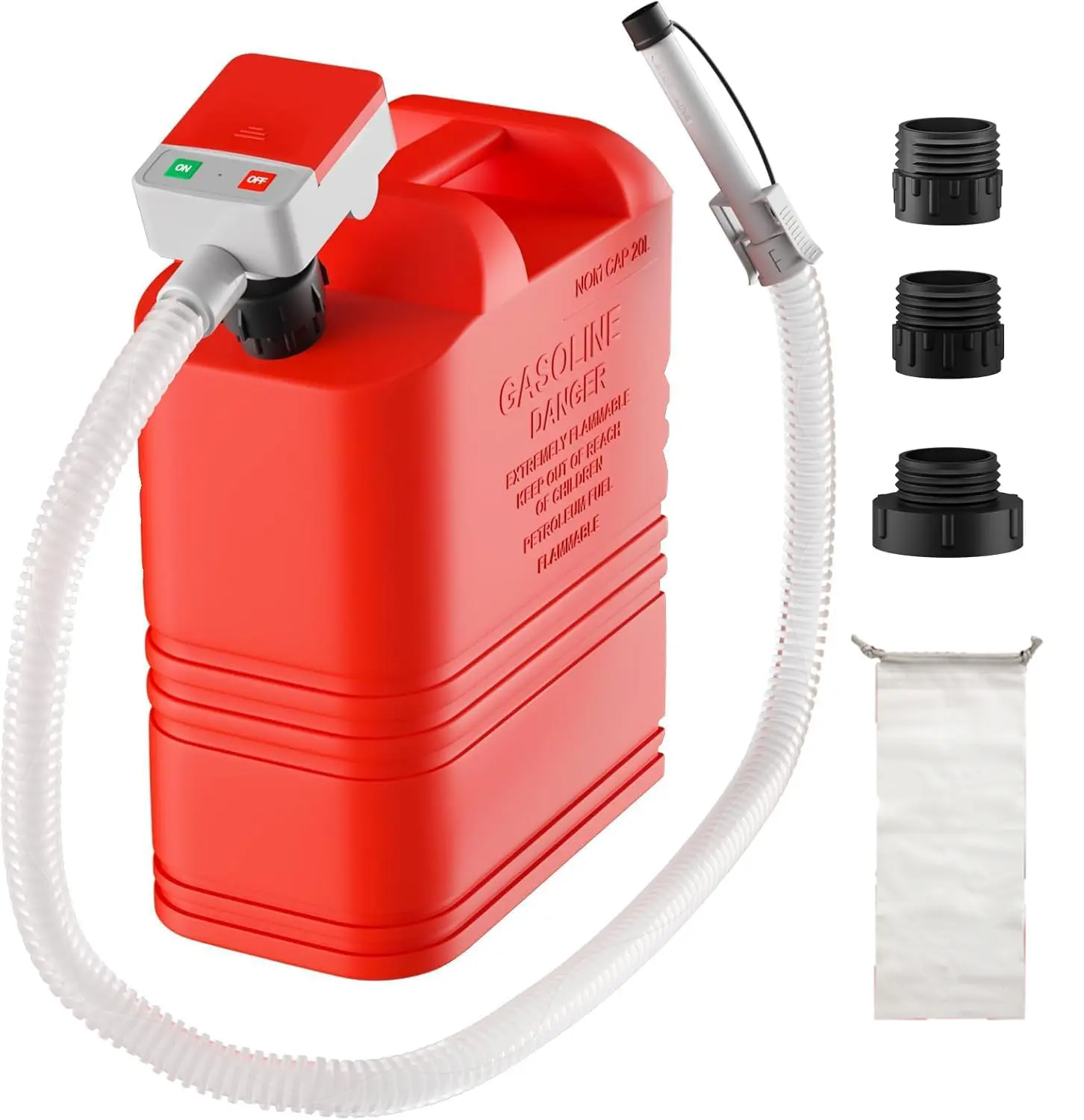 Fuel Transfer Pump Kit with Auto-Stop Sensor & Overfill Protection, Gas Can Pump Transfer with 3 Adaptors, Battery-Powered Portable Fuel Pump, Universal Quick-Connect Spout Connector for Gasoline, Diesel, Kerosene, and Oil Tanks