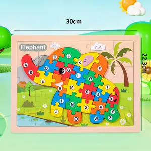 Hatwoo Wooden Alphabet Animal Puzzle Board - A to Z letters Wooden Jigsaw Animal Puzzle- Suitable for Education Cognitive Development,  Wooden Early Learning Board Preschool Educational Gift