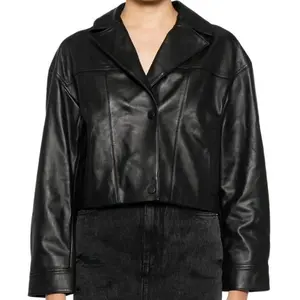 Elsyn Modern Cropped Black Leather Jacket