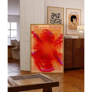 Vintage Psychedelic Affirmation Poster: Trendy 70s Red Wall Art for Retro Hippie Room Decor Unisex Artistic