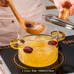 54Oz Borosilicate Glass Cooker with Yellow Handle Heat Resistant Transparent Soup Congee Pot Suitable for Stoves And Ovens Perfect for Families And Restaurants Perfect for Soups Milk Ramen More Easy Clean Odorless Kitchen Essential