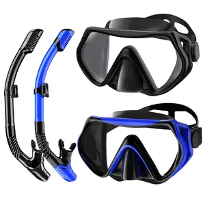 2 pcs/Black&Blue Dry Snorkel Set, 180° Panoramic Wide Angle, Anti-fog Scuba Diving Mask, Professional Snorkeling Equipment, Free Breathing, Swimming, Diving Snorkeling Equipment, Suitable for Adults (Ages 18+) Men and Women Snorkeling Equipment