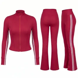 Women's 2 Piece Tracksuit Set - Y2K Side Stripe Full Zip Up Jacket & High Waisted Flared Yoga Pants - Slim Fit Matching Athleisure Outfit - Viral Stripe Gym Pilates Activewear - Clean Girl Pilates Princess Retro Aesthetic, 2 Piece Sets