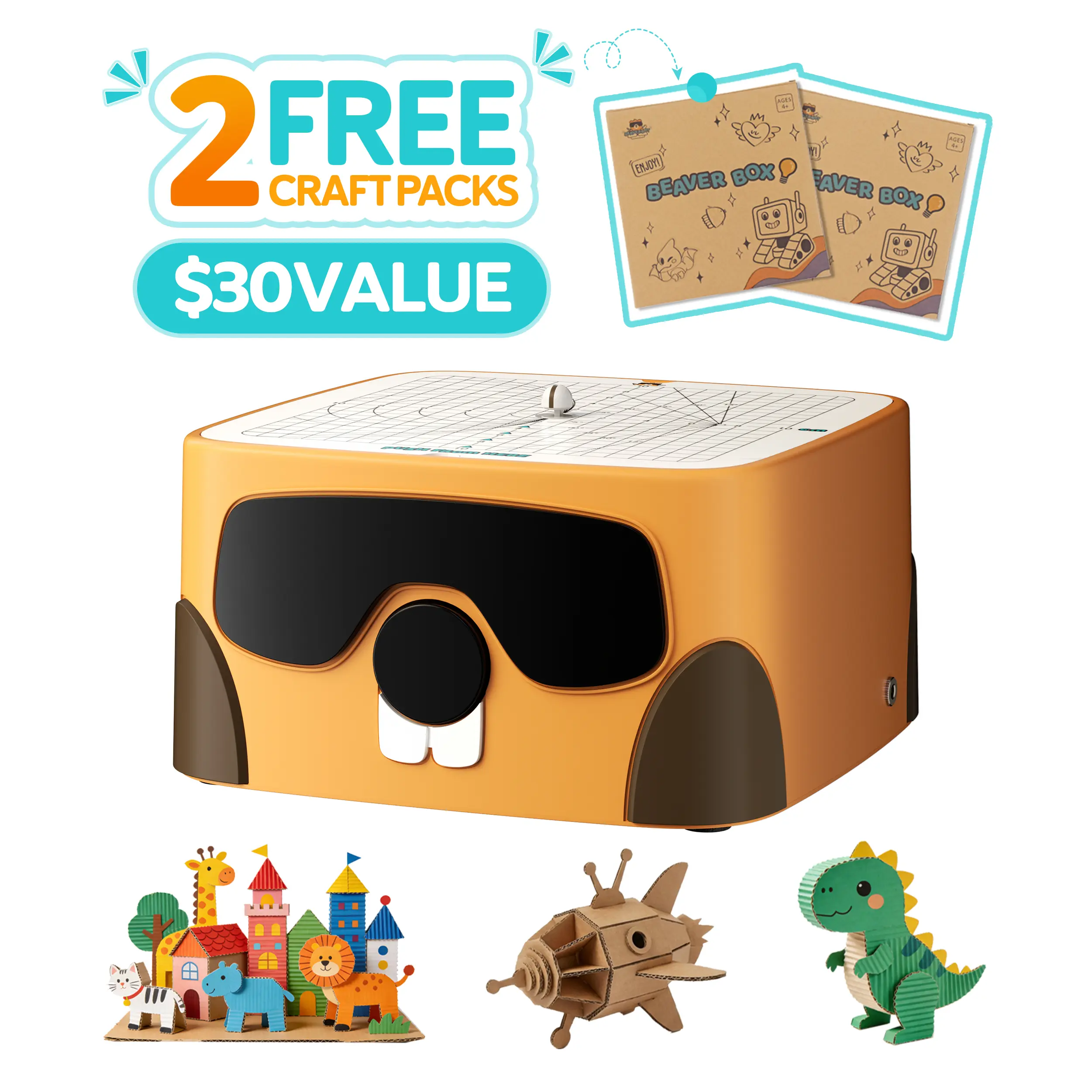 Safe Cardboard Cutter for Kids - Cardboard Construction, Art for Kids, STEAM Fun Educational Toy (Ages 3+), Upcycled Cutting Tool for Family Projects, Includes 2 Bonus 3D Paper Puzzle DIY Craft Kits, Craft Ideas, C1