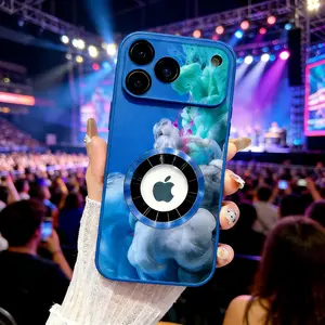 Healing Style with 2026 Lucky Color Gradient Ink Blue CD Textured Magnetic Large Window Phone Case  for  iPhone14 15 16 17  series blue and Gold choose