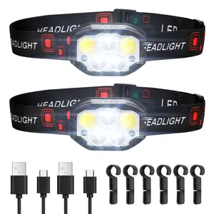 VEVOR 2 Pack Headlamps,  Bright LED Rechargeable Headlight, Lightweight Head Flashlight with 12 Lighting Modes & Motion Sensor, Adjustable Headband, Head Lamps for Camping, Running, Hiking, Fishing