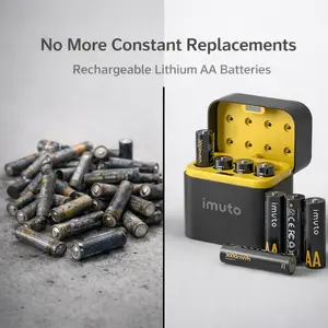 Tired of Dead AA Batteries? IMUTO Rechargeable Lithium AA Batteries 8-Pack with Charger, 1.5V 3600mWh