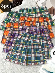 Men's Plus Size Loose Fit Underwear, Soft Skin-Friendly Fabric, 8 Pack Casual Boxers/trousers, Plaid Design, All Seasons