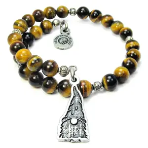 Tomte Gnome Tiger's Eye Glass Beaded Wrap Bracelet