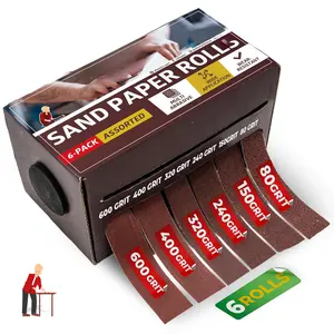 6 Grits Sandpaper Assortment Rolls 80 150 240 320 400 600 Grit Abrasive Sand Paper Roll Set Compact Multi Roll Sandpaper Dispenser Sanding Cloth for , Sand Cloth 6m (118  Total)