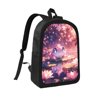 Anime Frog Sakura School Backpack - Cute Anime Frog & Sakura Flowers design, Lightweight Large Capacity Backpack with Adjustable Shoulder Straps, Zipper Closure, for School, Travel, Everyday Use - Unisex Anime Bag for Teens & Adults, for Teenager