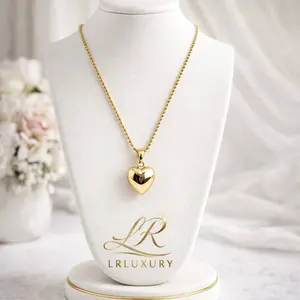 90 14K Laminated Heart Beaded Necklace