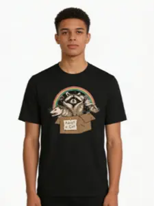 Funny Raccoon Hydrated Graphic T Shirt Cute Animal Meme Shirt Unisex Cotton Round Neck Short Sleeve Tee Casual Summer Streetwear TikTok Viral Outfit Halloween Gift Trendy Shirt for Men and Women Fashion