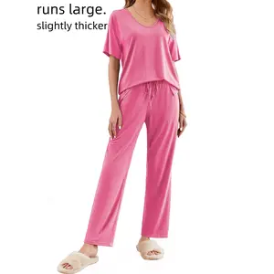 Ekouaer Women's Pajamas Set: Short Sleeve Top & Capri Pants. Soft, Breathable Pjs for Lounge & Sleep. S-XXL Sizes. Basic Collar, Comfortable Loungewear. Spring Essentials for Women.
