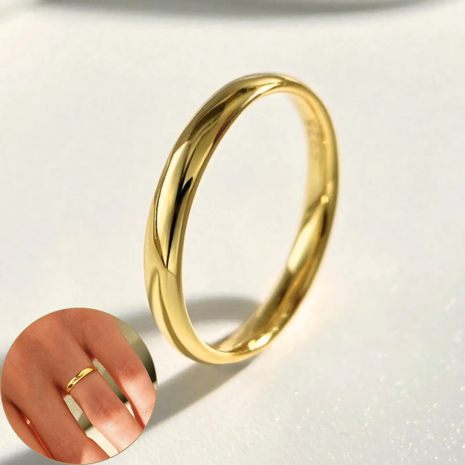 18k Gold-plated men's wedding ring, yellow gold couple ring, 6mm wide, lightweight and comfortable to wear, sizes 5-12