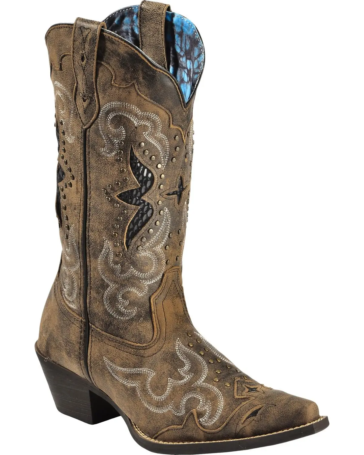 Laredo Women's Lucretia Studded Snake Inlay Western Boot Snip Toe - 52133Brn