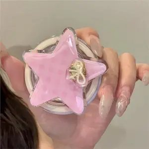 MagSafe For Magnetic Phone Grip Holder 3D Pink Star with Bow Knot Cute Kawaii Pop Socket for iPhone Android All Phones