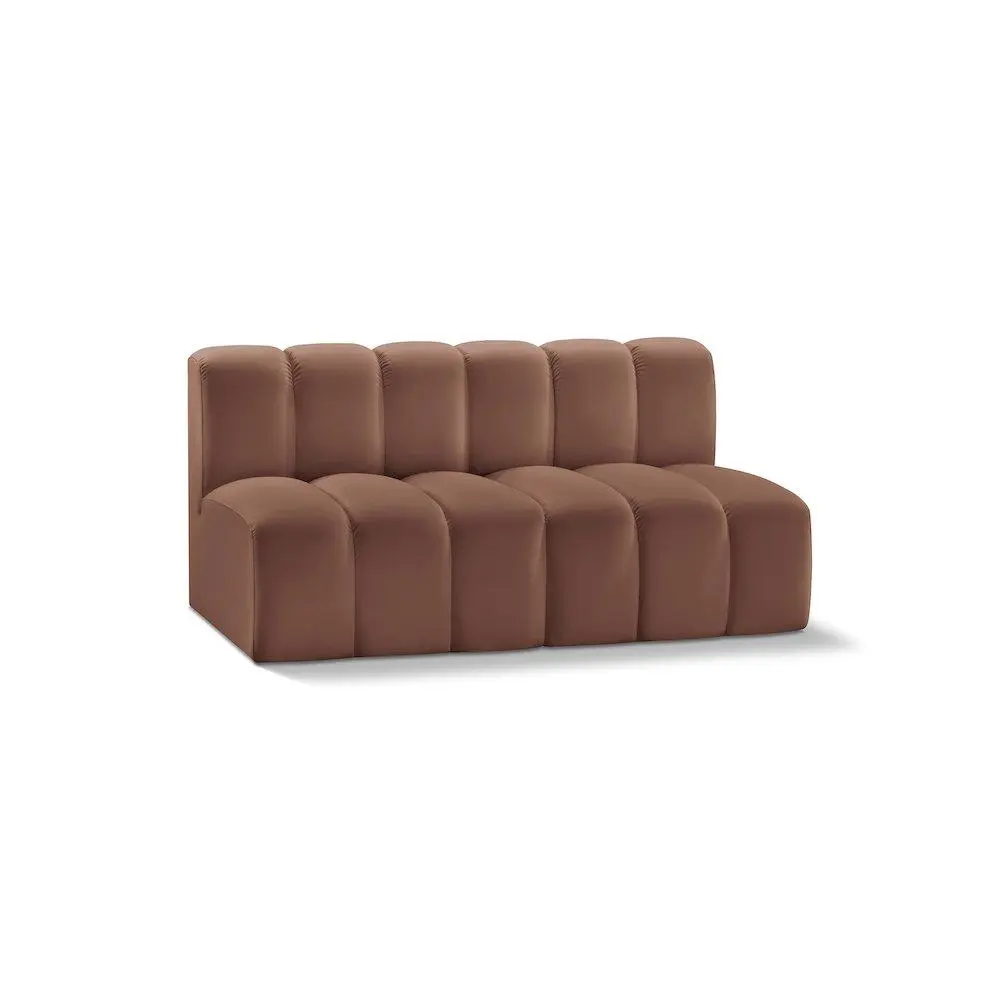 Arc Cognac Vegan Leather Modular Tufted Sofa - Channel Tuft Design, Ideal for Contemporary Indoor Home Furniture