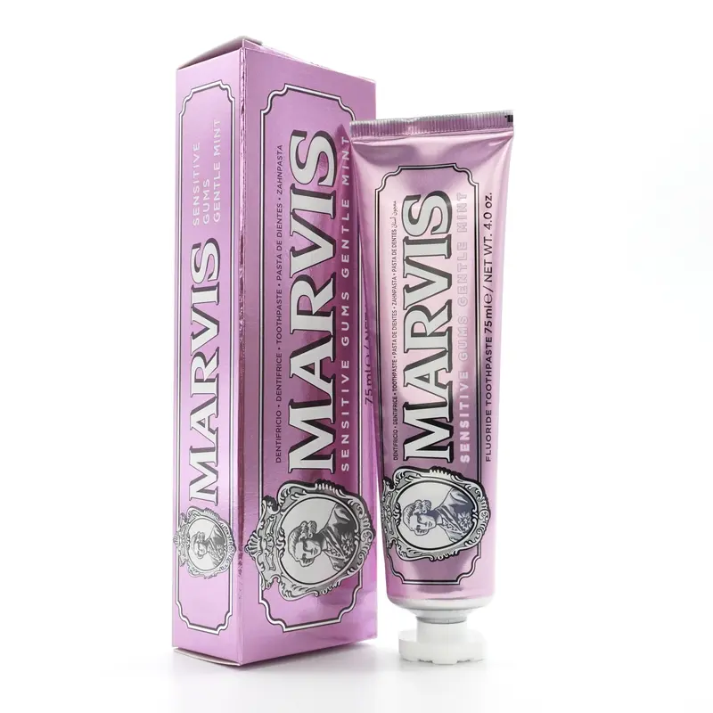 Marvis Sensitive Teeth & Gums Gentle Toothpaste for Adults - Hydrating with Hyaluronic Acid, Super Probiotic, Sodium Citrate, Gum Support, Plaque Removal, Freshens Breath, 4 oz Oral Care (Restorative Formula)