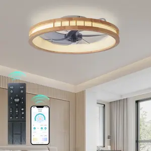 Ceiling Fans with Lights, 20 inch Modern Wood Carving Ceiling Fans with Lights and Remote, 3 Color Dimmable LED, 6 Speeds Reversible, Low Profile Flush Mount Ceiling Fan with Light for Bedroom