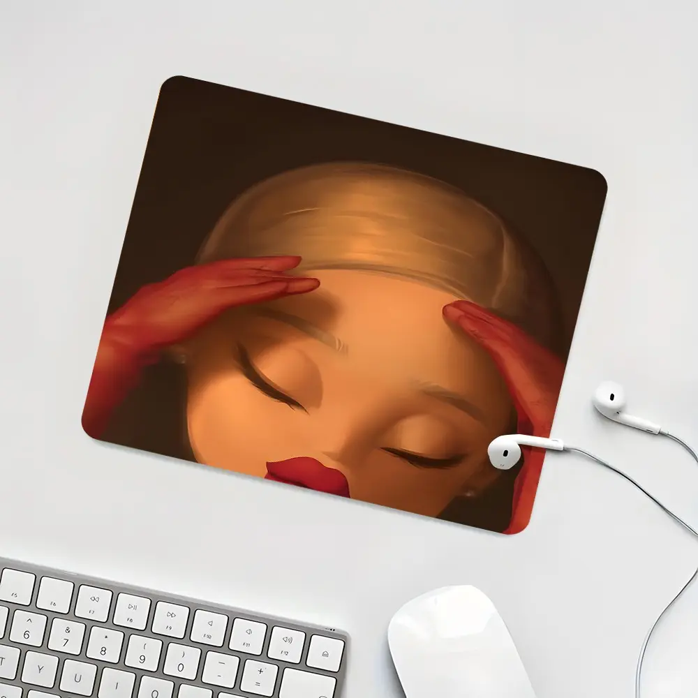 Hot Relaxing Woman Cartoon Design Square Mouse Pad, Desktop Protective Pad, Washable Rubber Pad Non-Slip Lock Edge Multi-Size Mouse Pad Suitable For Home Office, Good Gift for Family and Friends