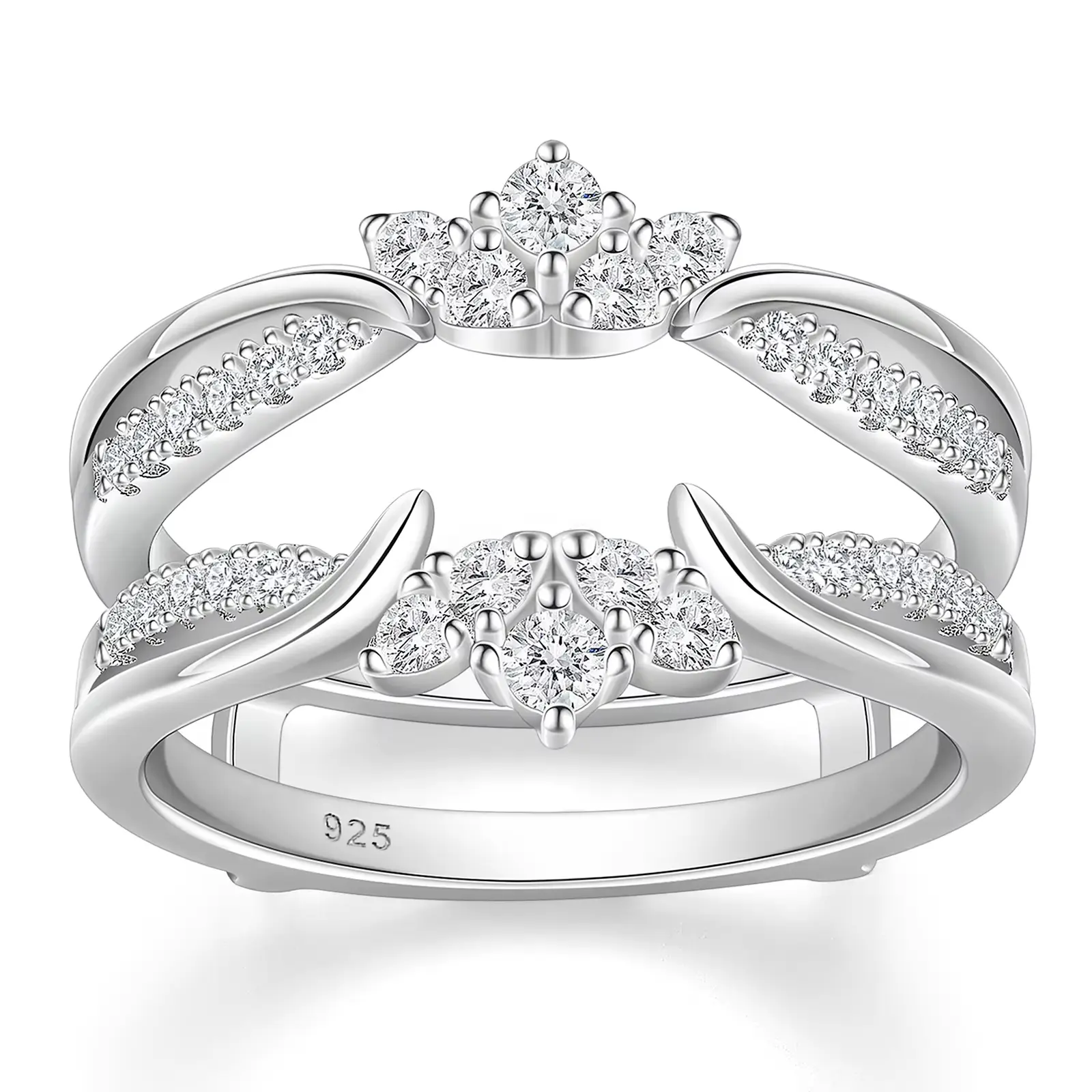 Vintage Crown Ring Enhancer in 925 Sterling Silver, Women's D Color VVS1 Moissanite Stacking Wrap Guard for Wedding Band, Adjustable Anniversary Gift, Perfect Match, Office