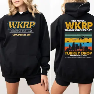 First Annual Wkrp Thanksgiving Day Two Sides Tshirt Sweatshirt Hoodie, As God Is My Witness Shirt, Turkeys Could Fly, Unisex Sweater Pullover Tee