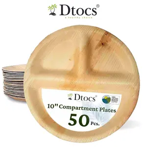 Dtocs 10" Round Compartment Party Plates 50 Pcs Eco-Friendly 100% Bio-Based Sustainable Disposable Plates for Gatherings Natural Leaf Gradient USDA Certified